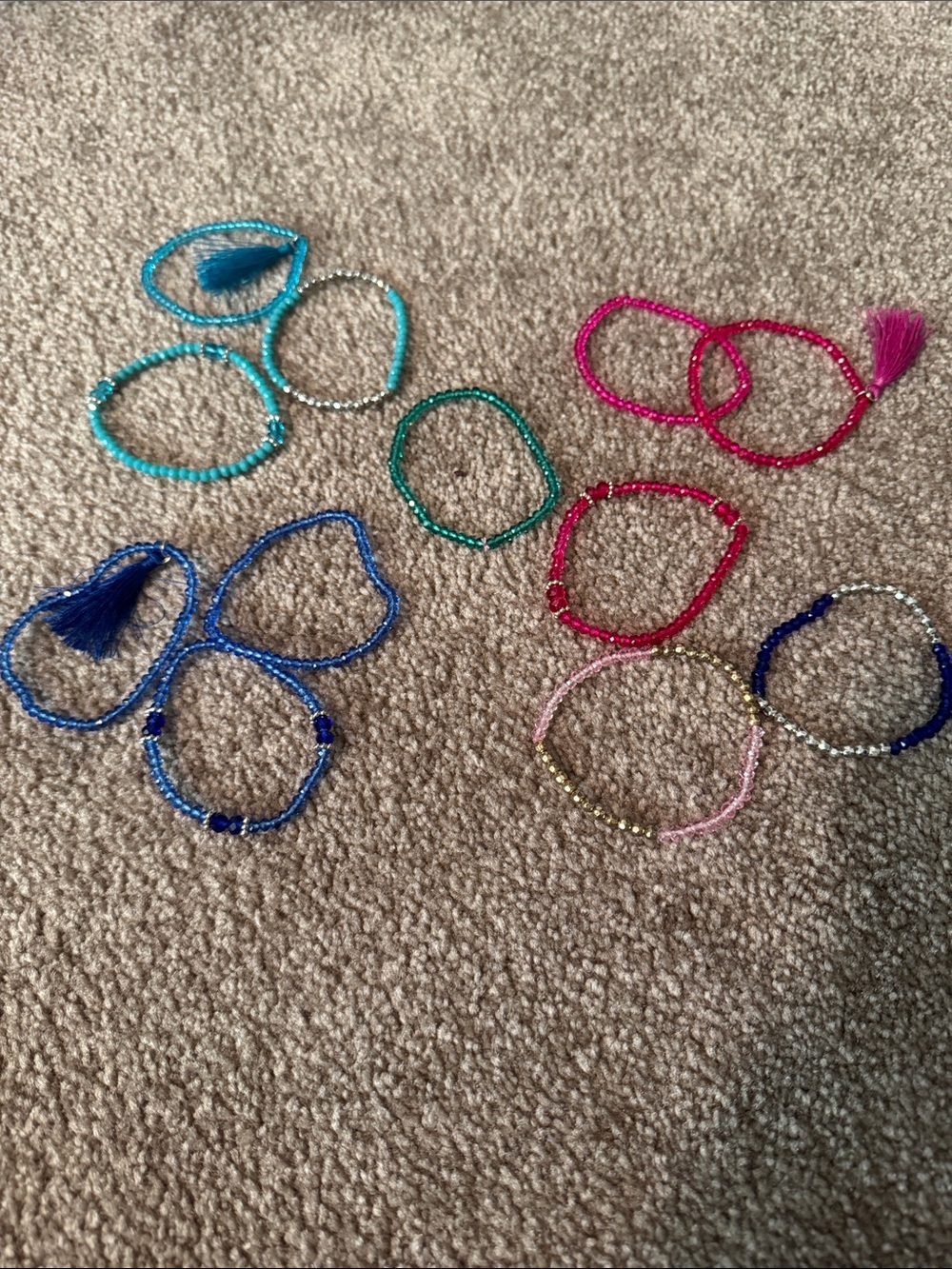 Beaded Elastic Bracelets - Assorted Blue, Teal, Pink, Red